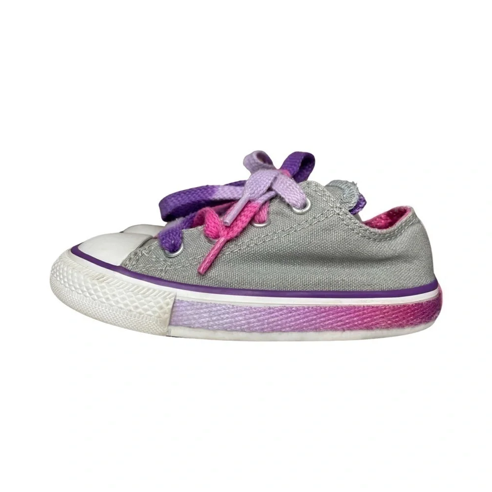 Converse All Star Toddler Girls Gray Pink Purple Low Top Sneakers Size 8